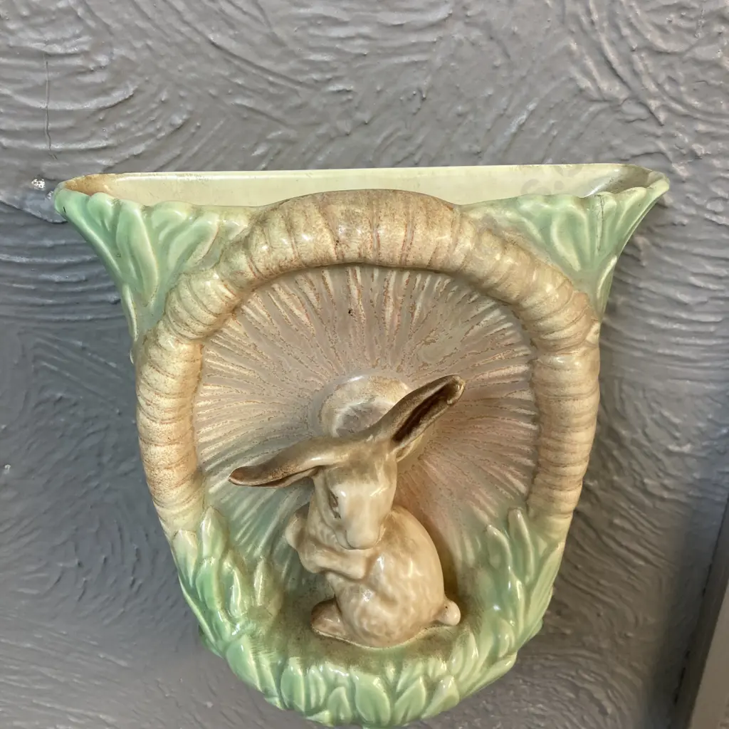 SylvaC Flop-Eared Bunny Rabbit Wall Pocket Vase, No 323. c1930's. 19 x 20cm Image 1++